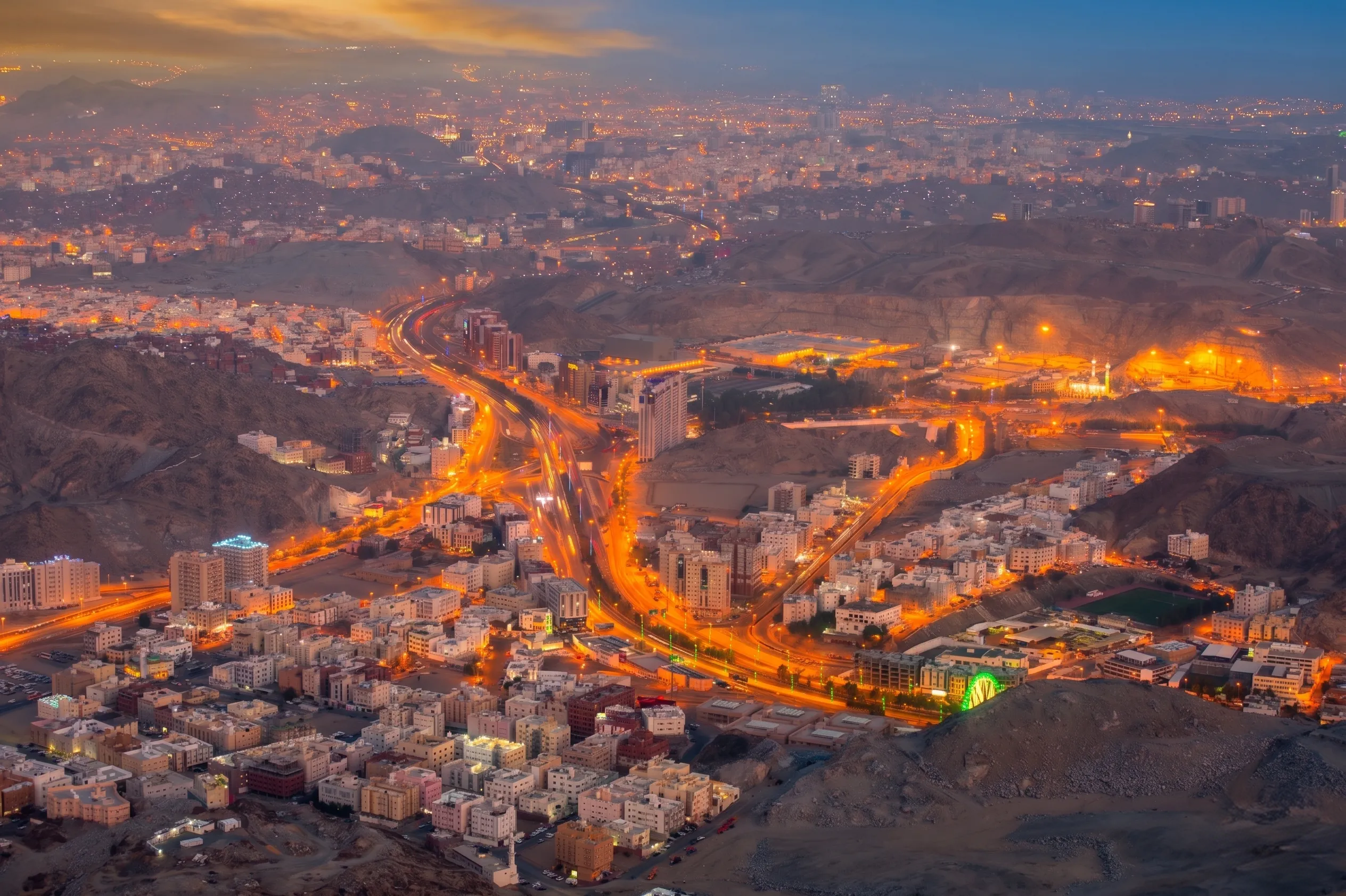 Illuminated highway with multilevel intersections