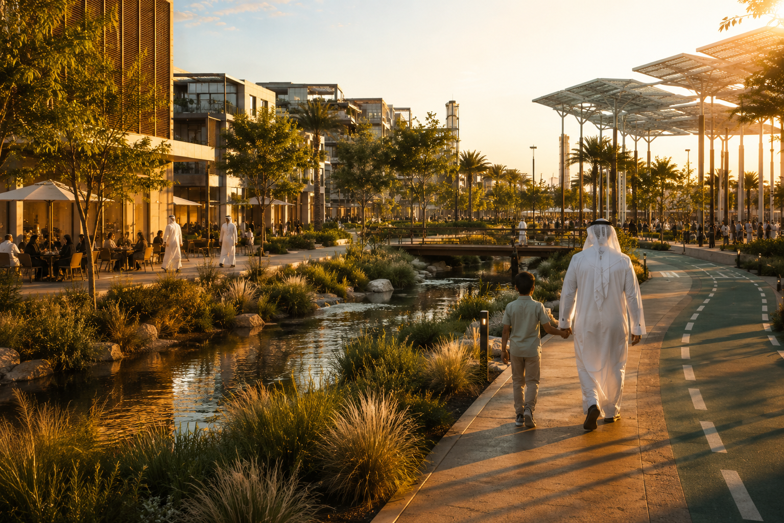 Sustainable infrastructure project with modern construction and green design elements
