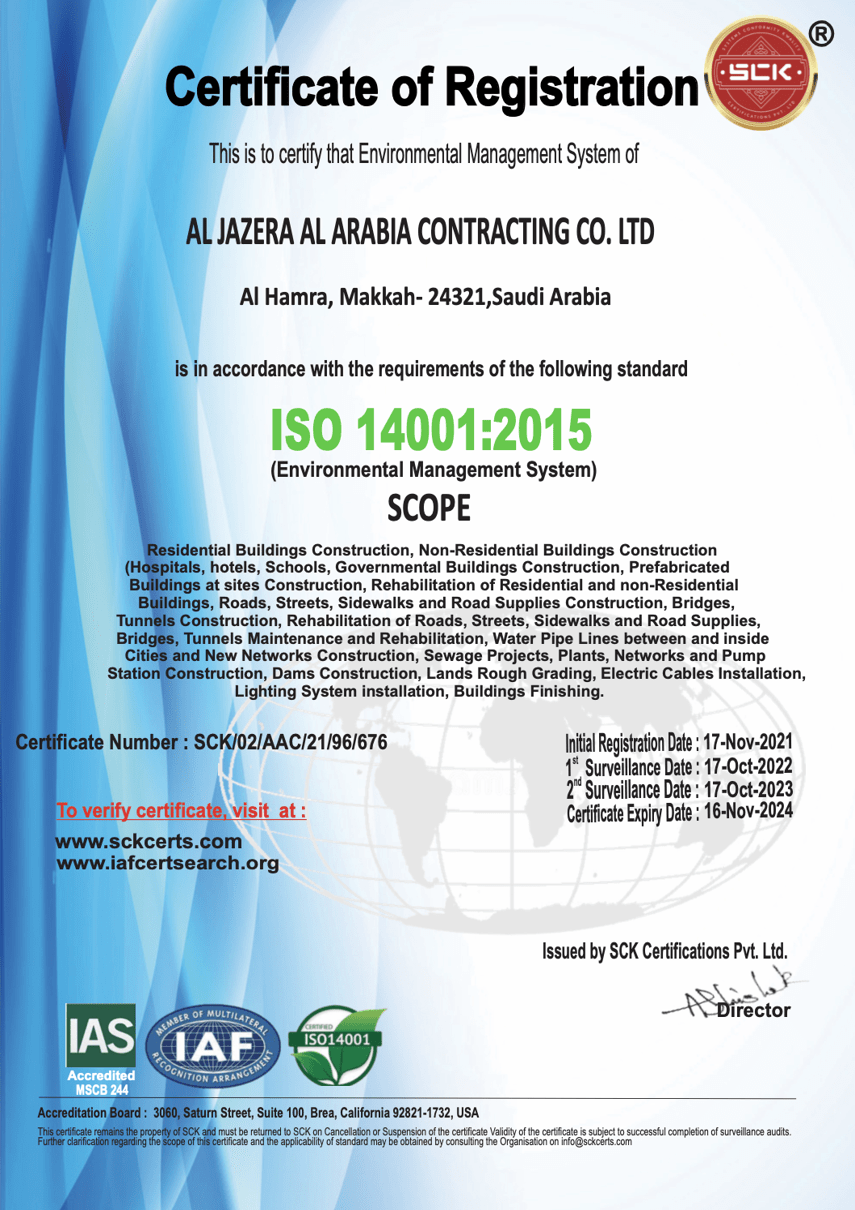 ISO 14001:2015 Environmental Management System certificate