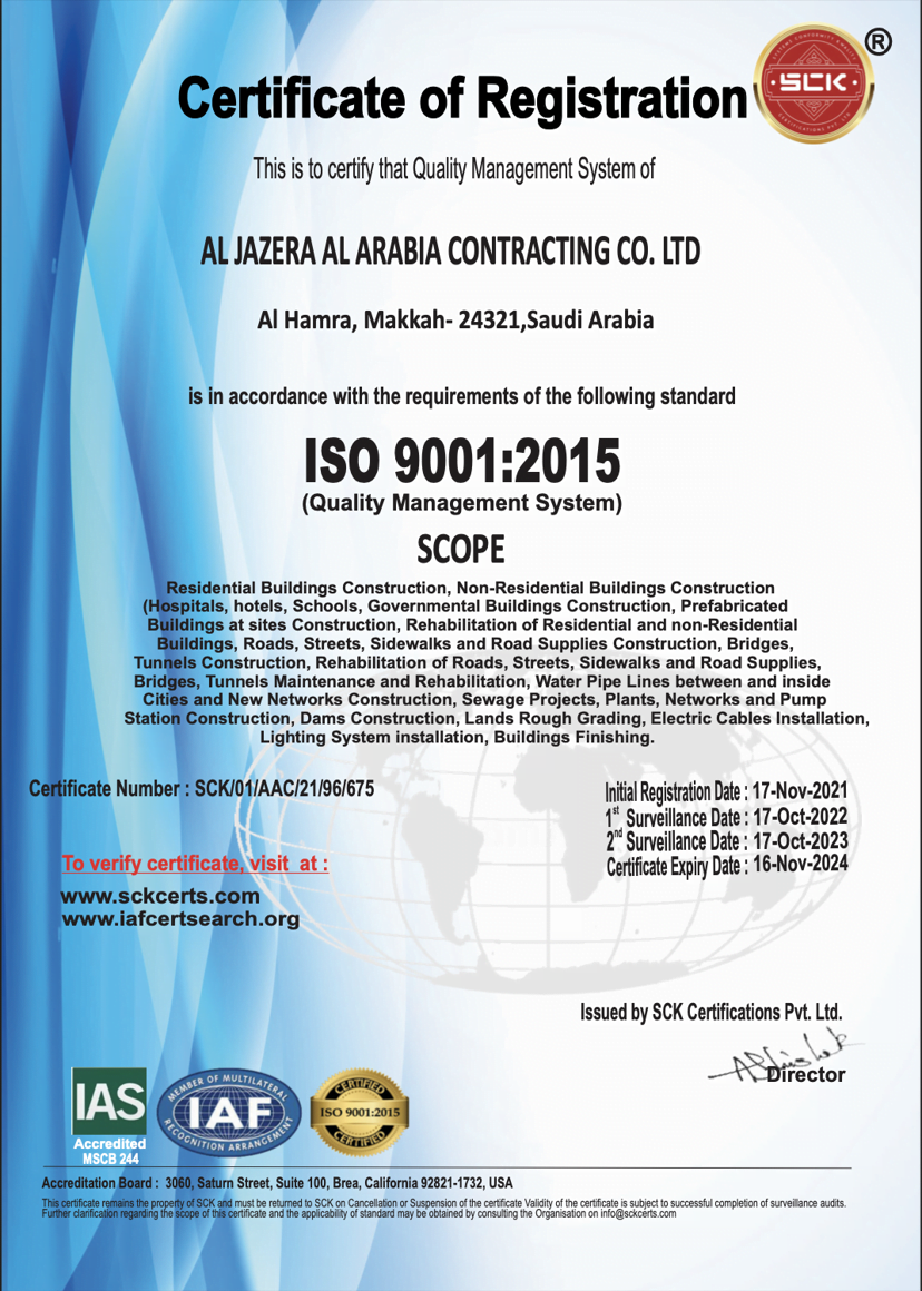 ISO 9001:2015 Quality Management System certificate